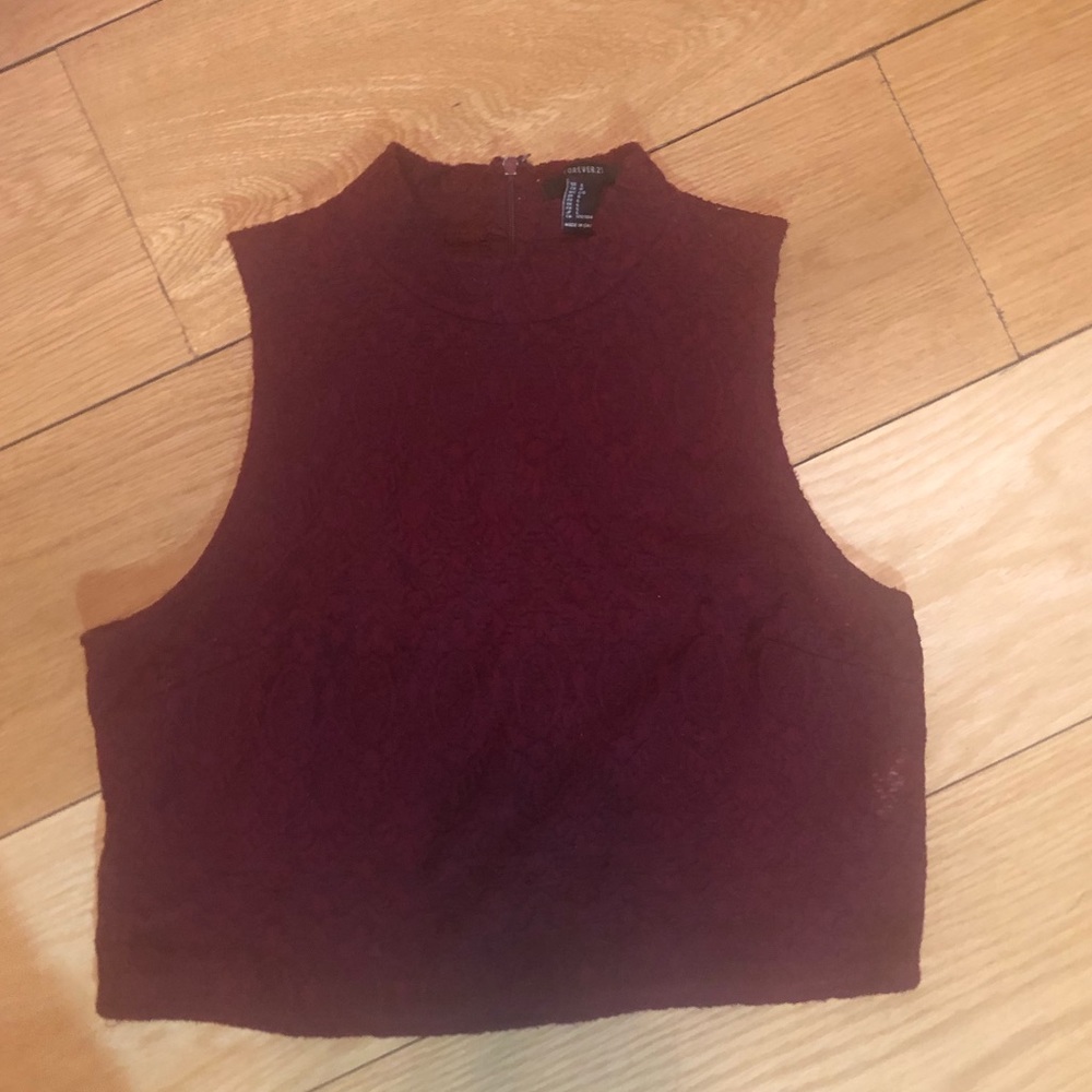 Maroon lace high neck crop top